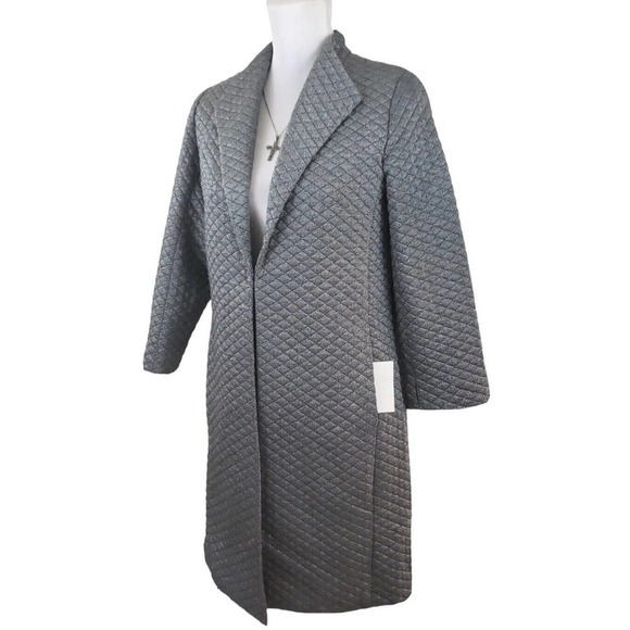 Kasper ~Woman Size 6~ Silver Quilted Jacket Long Blazer Fully Lined. - Picture 10 of 13